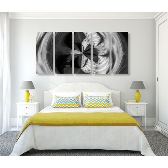 5-dielny obraz krásy abstraktných tvarov v čiernobielom prevedení