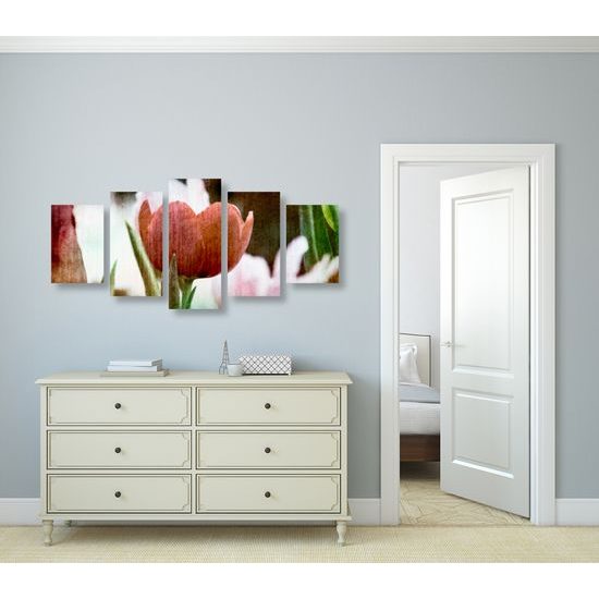 5-dielny obraz divý tulipán vo vintage štýle