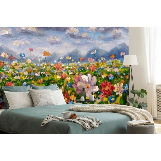 Samolepiaca tapeta olejomaľba lúky plnej kvetov