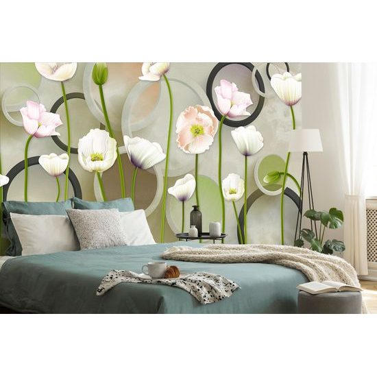 Samolepiaca tapeta kvety bieleho maku s abstraktným pozadím