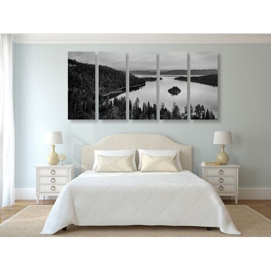 5-dielny obraz letný západ slnka v čiernobielom prevedení