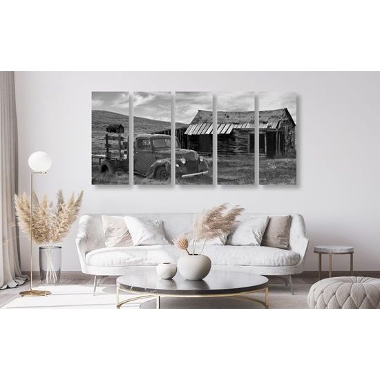 5-dielny obraz opustený vidiek v čiernobielom prevedení