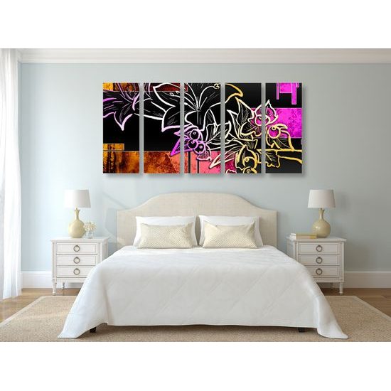 5-dielny obraz neónová abstraktná kvetina