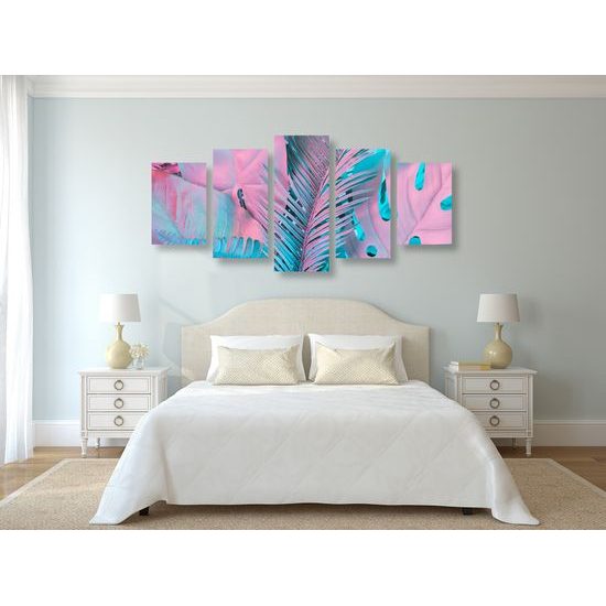 5-dielny obraz palmové listy vo výrazných farbách