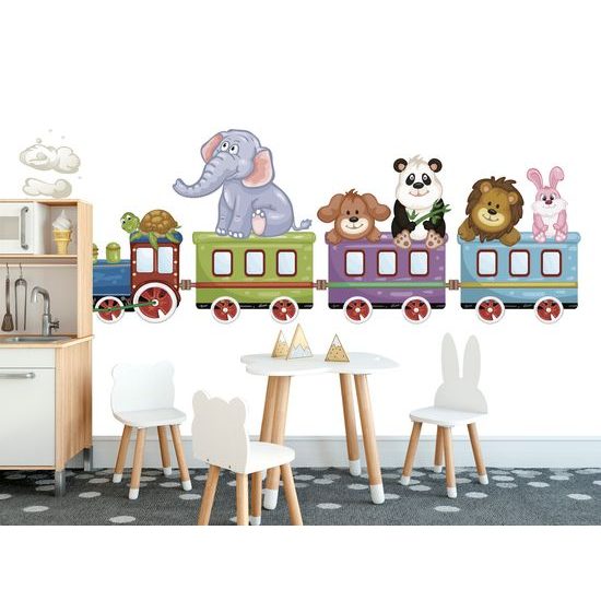 Samolepiaca tapeta mašinka plná zvieratiek