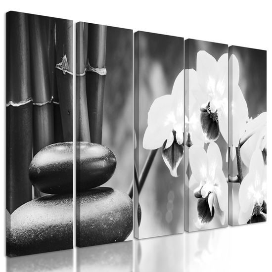 5-dielny obraz prírodné wellness zátišie v čiernobielom prevedení