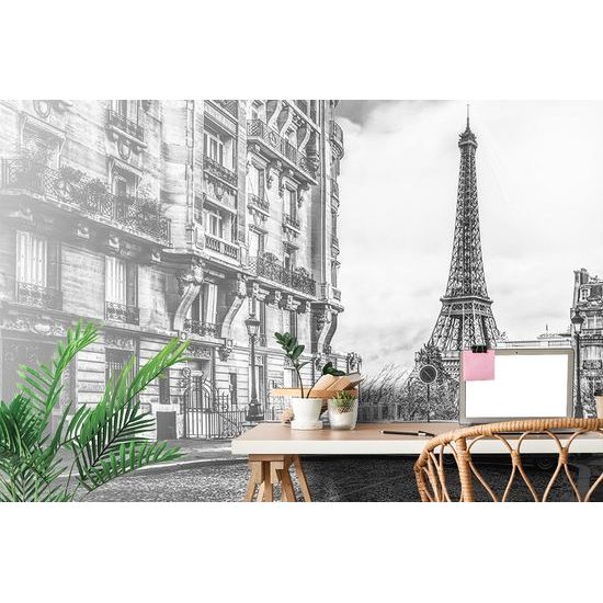 Samolepiaca tapeta čiernobiely retro pohľad na Eiffelovu vežu