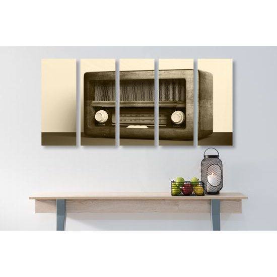 5-dielny obraz staré rádio v sépiovom prevedení