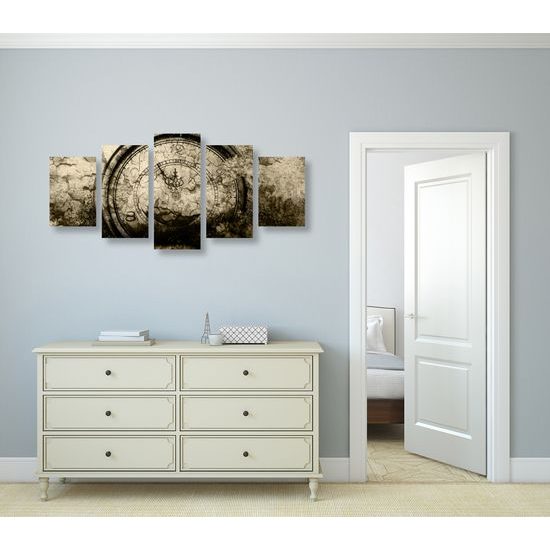 5-dielny obraz historické stopky v sépiovom prevedení