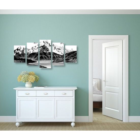 5-dielny obraz krása nedotknutej prírody v čiernobielom prevedení