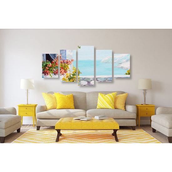 5-dielny obraz maľované Santoríni