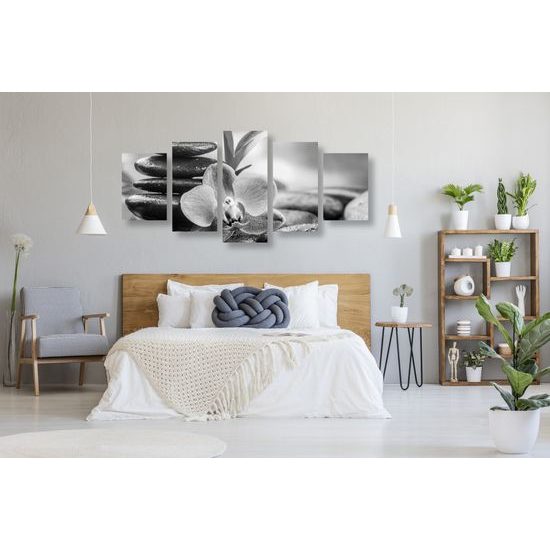 5-dielny obraz čiernobiele wellnes kamene v srdci prírody