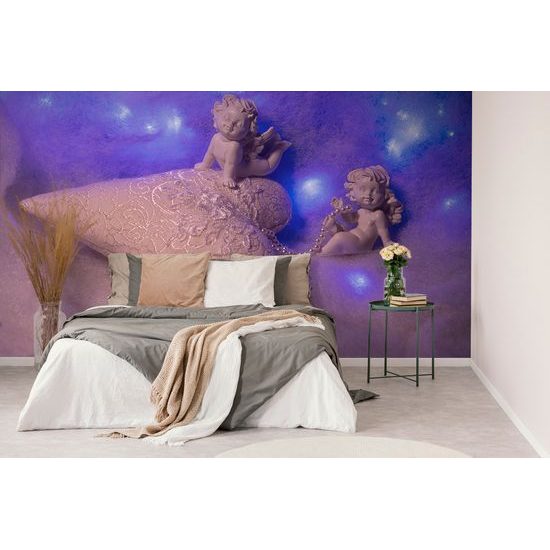 Samolepiaca fototapeta anjeliky s romantickým srdcom