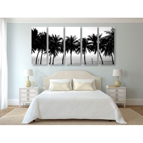 5-dielny obraz čiernobiely západ slnka v tropickom raji
