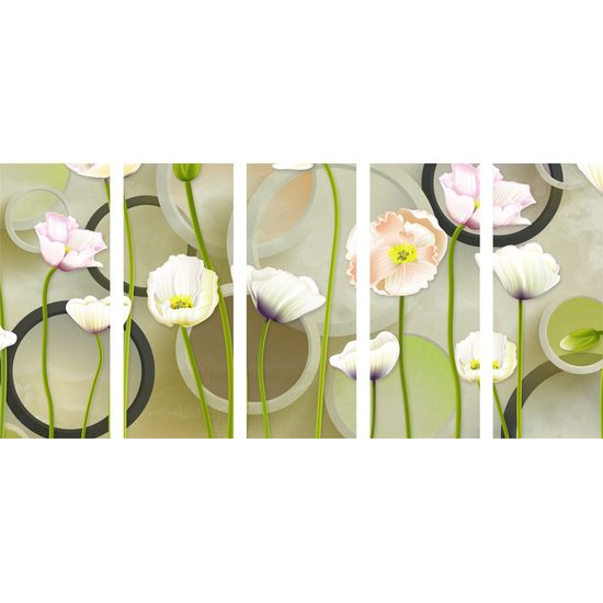 5-dielny obraz biele kvety na zaujímavom pozadí