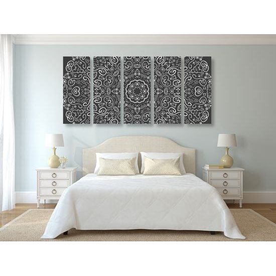 5-dielny obraz čiernobiela Mandala plná lásky