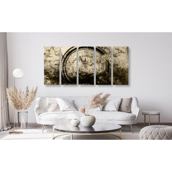 5-dielny obraz historické stopky v sépiovom prevedení