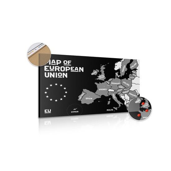 Obraz na korku čiernobiela mapa krajín európskej únie