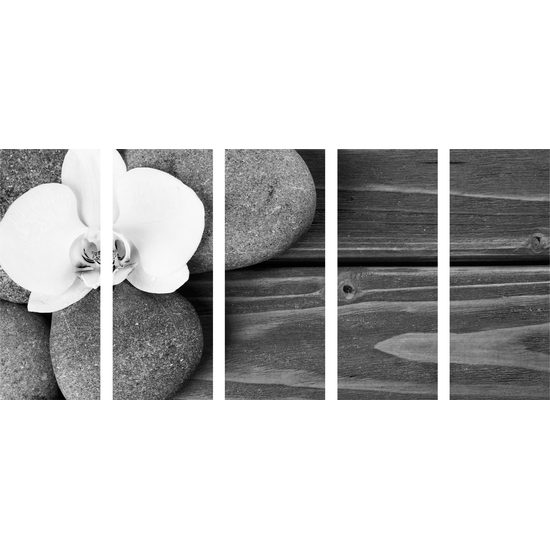 5-dielny obraz ukľuňujúce SPA zátišie v čiernobielom prevedení