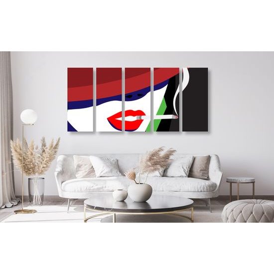 5-dielny obraz dáma s cigaretou v pop art prevedení