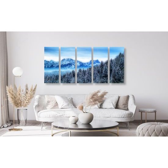 5-dielny obraz zamrznutý les