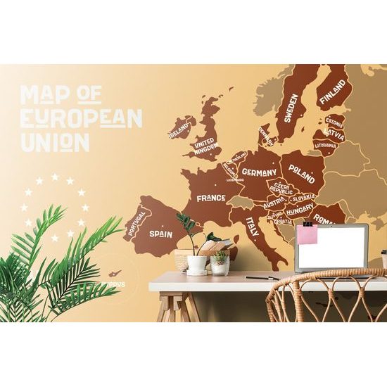 Tapeta moderná mapa Európskej únie v hnedom prevedení