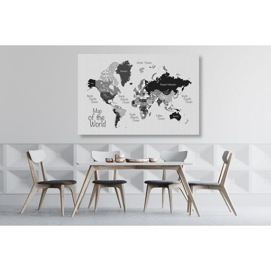 Obraz neobyčajná mapa sveta v čiernobielom prevedení