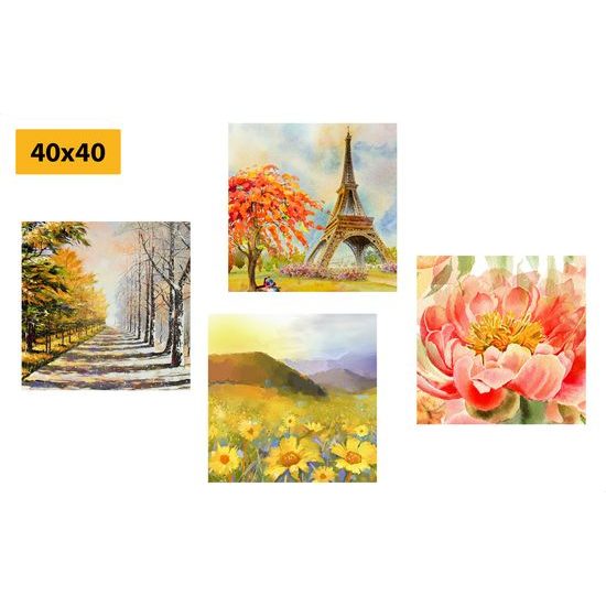 Set obrazov maľba romantického zátišia