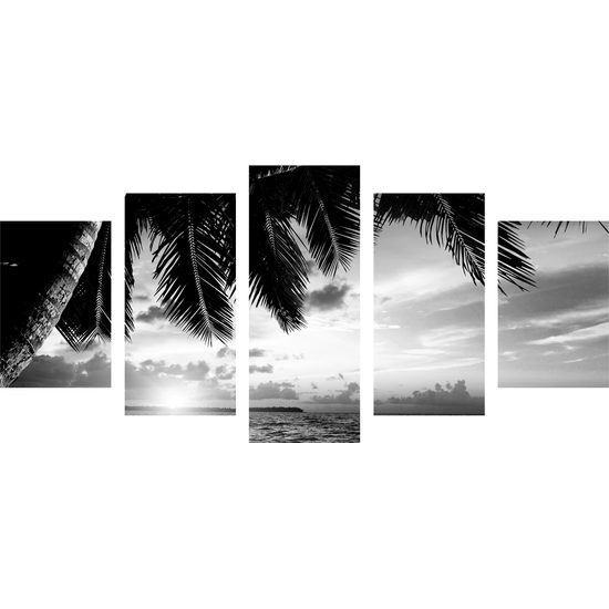 5-dielny obraz slenčný deň v tropickom raji v čiernobielom prevedení