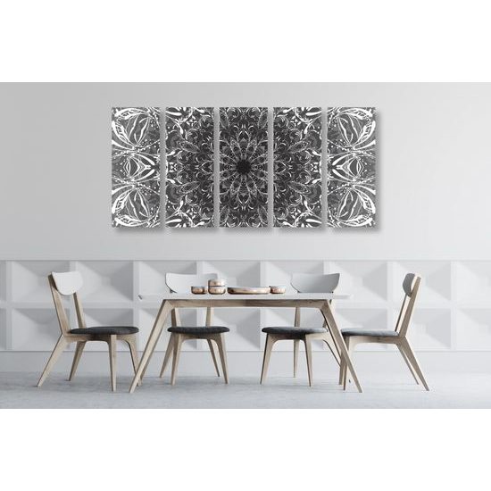 5-dielny obraz nádherná Mandala v čiernobielom prevedení