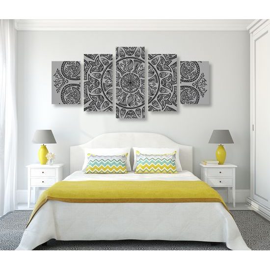 5-dielny obraz kmeňová Mandala v čiernobielom prevedení