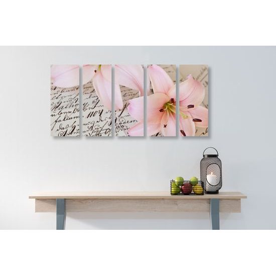 5-dielny obraz rúžová ľalia na ľúbostnom liste