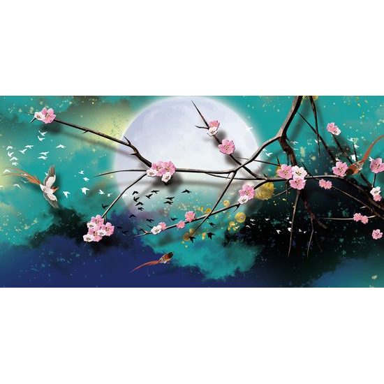 Obraz vtáčiky lietajúce za splnu mesiaca