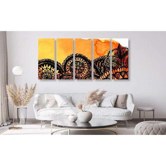5-dielny obraz zaujímavá oranžová Mandala