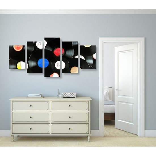 5-dielny obraz nostalgické vinylové platne