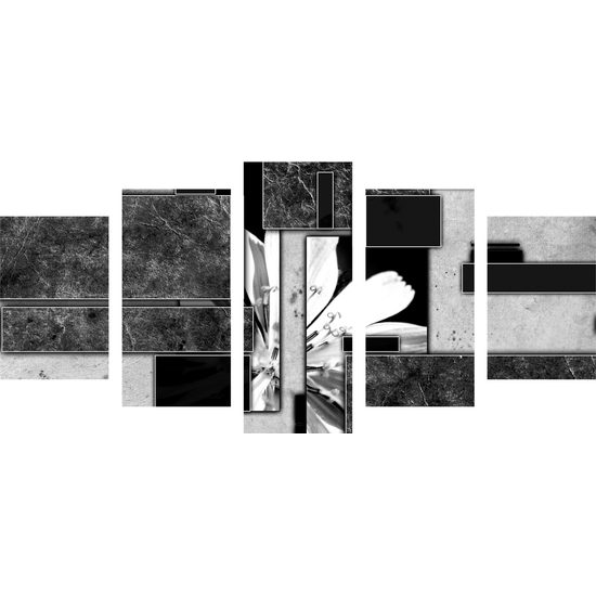 5-dielny obraz kvet v čiernobielom ráme
