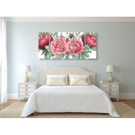 5-dielny obraz nežné splynutie ruží a listov