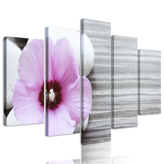 5-dielny obraz nádherný kontrast medzi kvetom a kameňmi