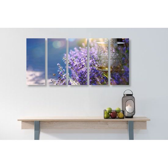 5-dielny obraz nádherné modro-fialové kvety levandule