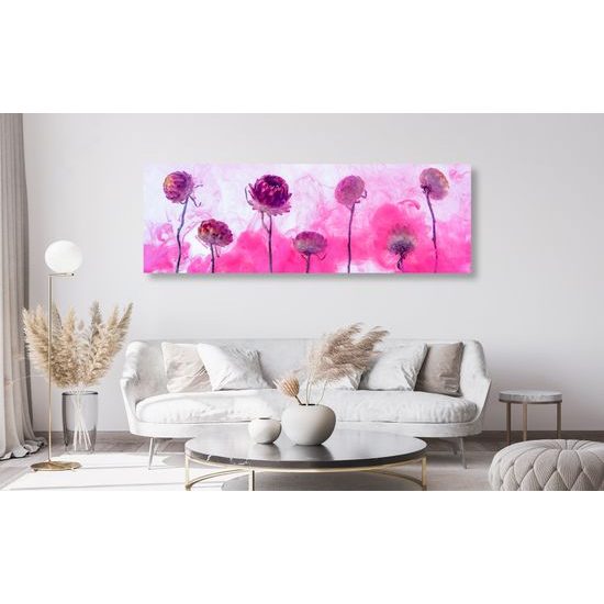 Obraz kvety zahalené v ružovom dyme