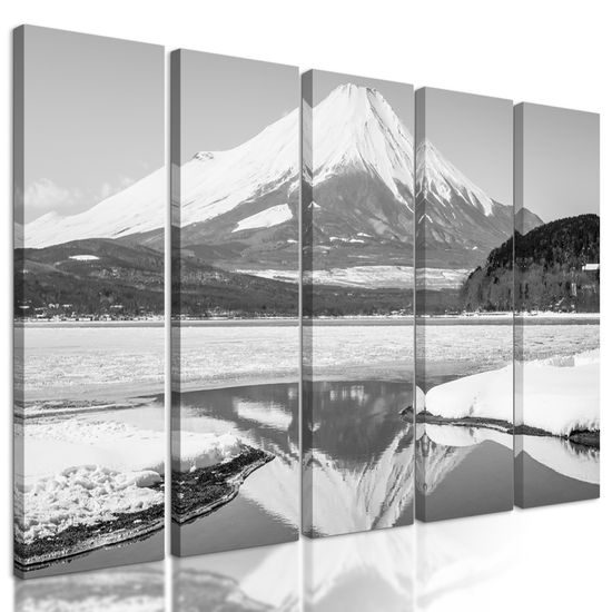5-dielny obraz krása Japonskej prírody v čiernobielom prevedení