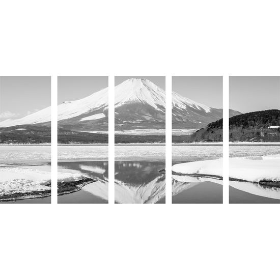 5-dielny obraz krása Japonskej prírody v čiernobielom prevedení