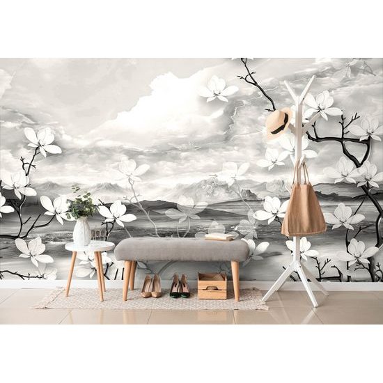 Tapeta hra prírody v čiernobielom prevedení