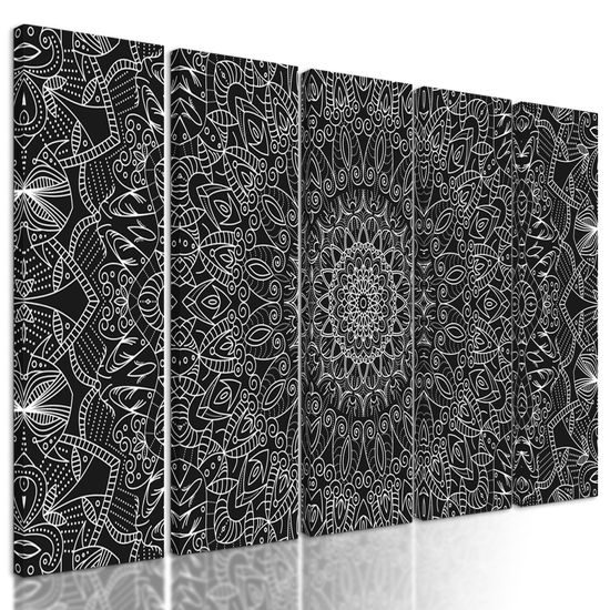 5-dielny obraz detailná čiernobiela Mandala