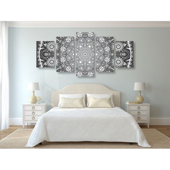 5-dielny obraz čiernobiela luxusná Mandala