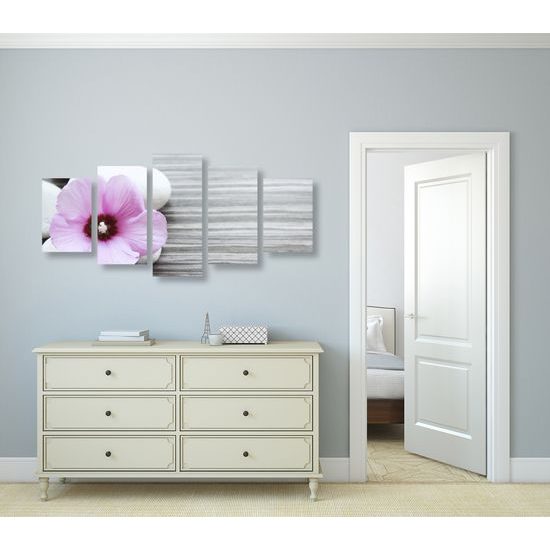 5-dielny obraz nádherný kontrast medzi kvetom a kameňmi