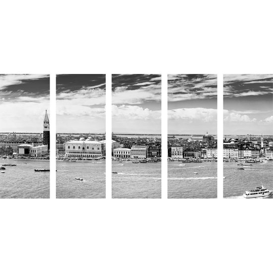 5-dielny obraz romantické Benátky v čiernobielom prevedení