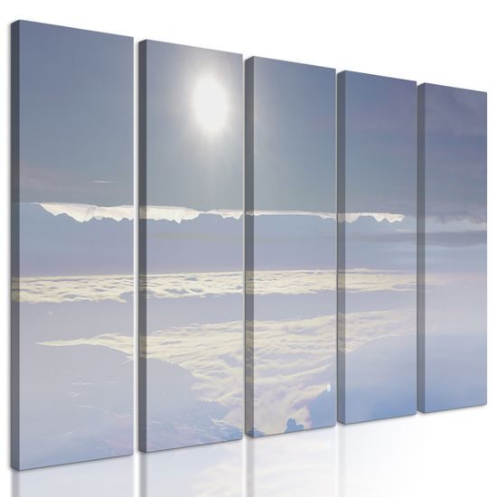 5-dielny obraz slnko nad zahmlenou krajinou