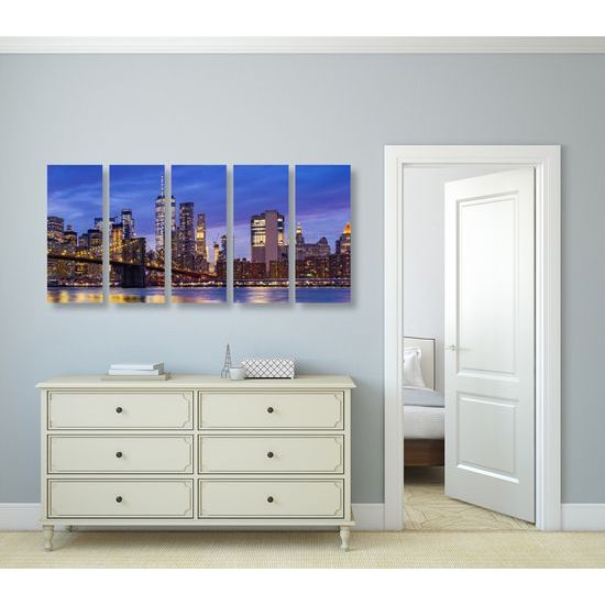 5-dielny obraz nočný pohľad na most Brooklyn