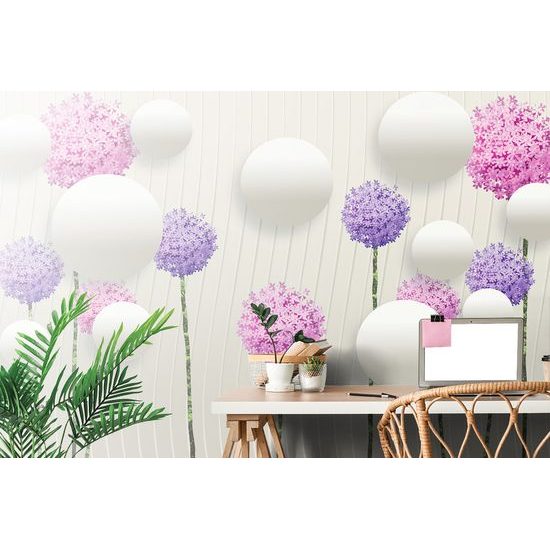 Samolepiaca tapeta farebné kvety s abstraktnými prvkami